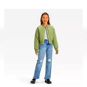 Girls' Cropped Bomber Jacket - art class Olive Green M (8)